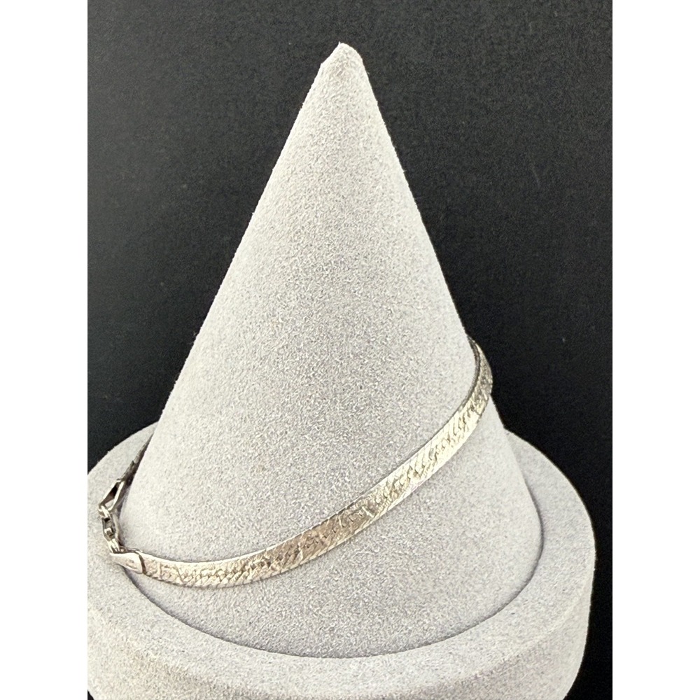 Vintage HCT Bracelet Silver Herringbone Flat Chain Textured Italy 8in
